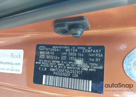 2016 Hyundai Veloster Turbo из США, поврежденный, VIN KMHTC6AE5GU292907